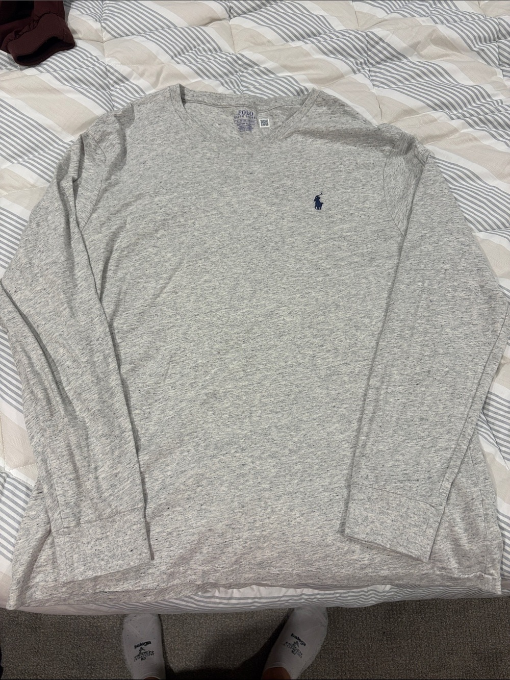Polo by Ralph Lauren Heather Gray Long-Sleeve Crewneck Shirt with Navy Pony